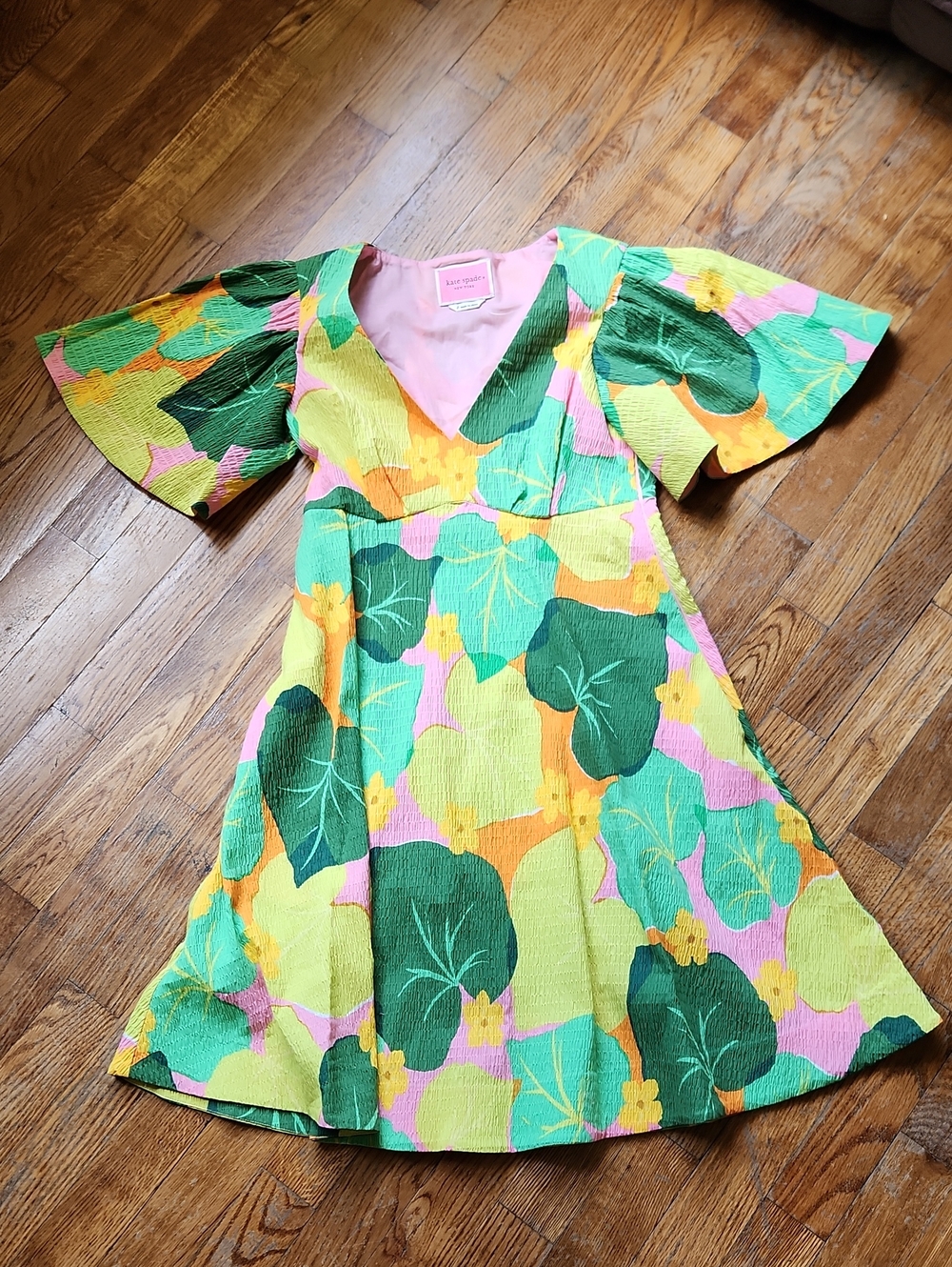 kate spade Multicolor Floral A-Line Dress in Green, Pink & Yellow